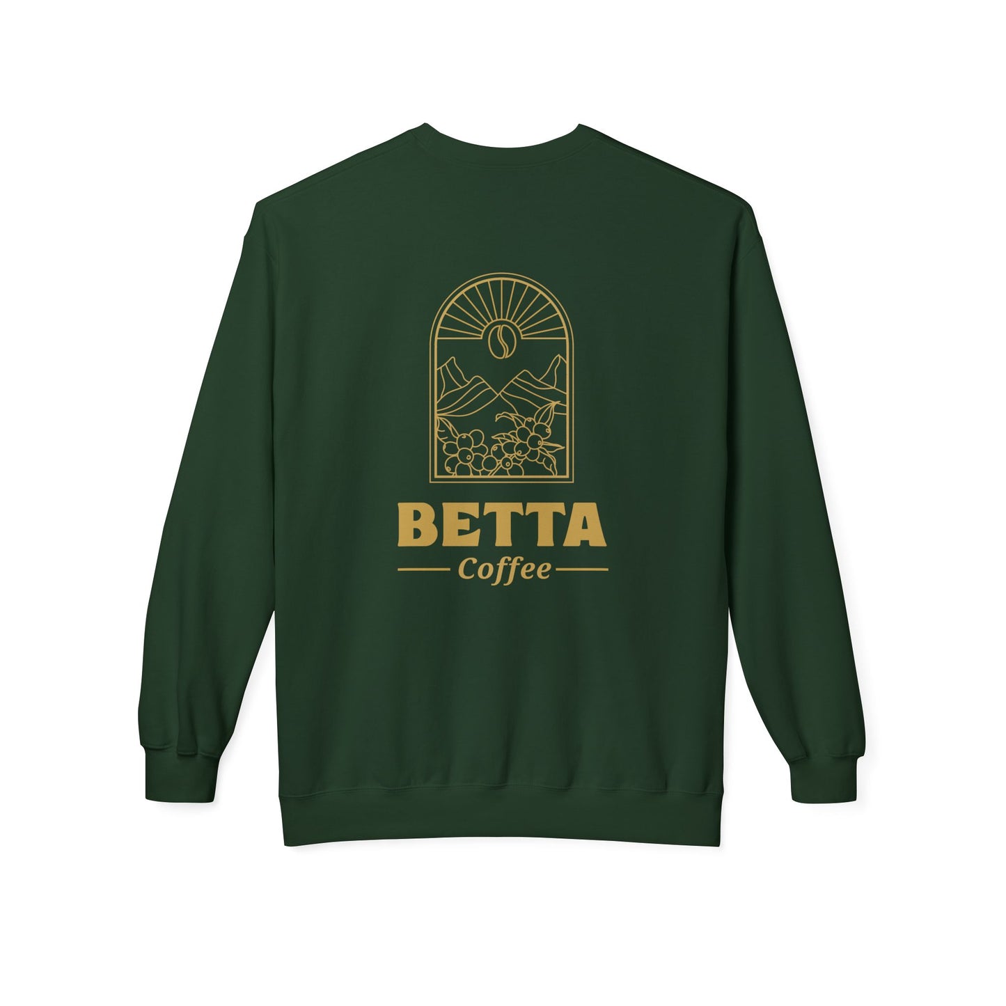 Coffee Crewneck Sweatshirt — "Betta Coffee" Logo Mountain Design