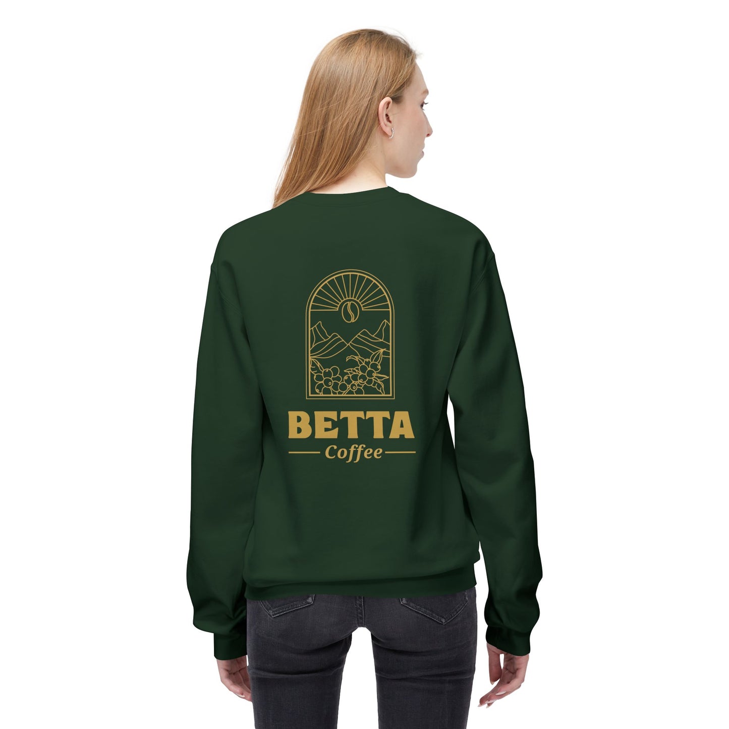 Coffee Crewneck Sweatshirt — "Betta Coffee" Logo Mountain Design